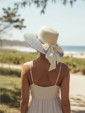 Scala Collezione Women’s Straw Sun Hat with Beige Fabric Bow One Size
